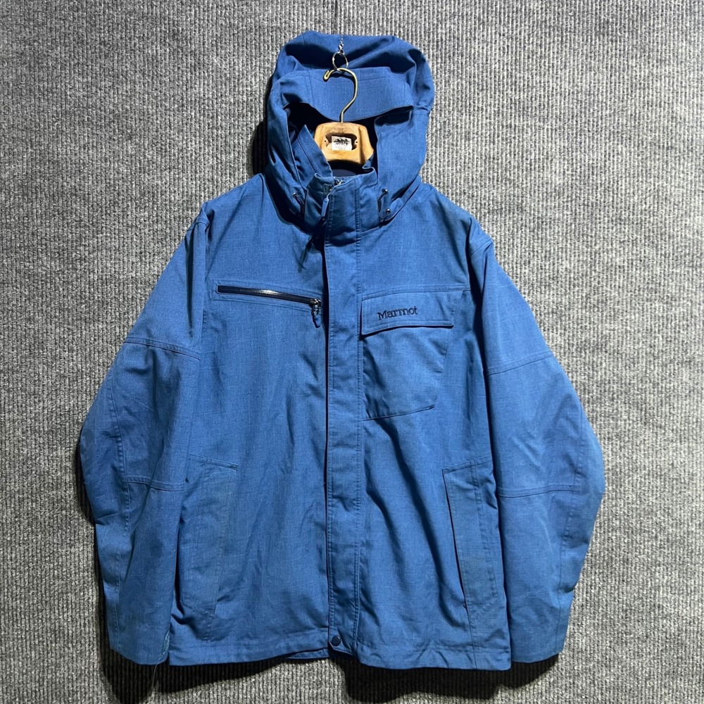 Marmot MemBrain Jacket Mens Large Blue Hooded Waterproof Gorpcore Ski Hike